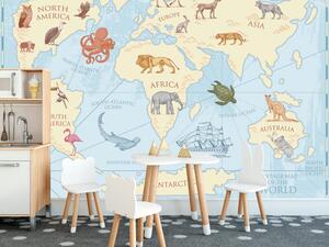 Samoprzylepna tapeta mapa świata ze zwierzętami