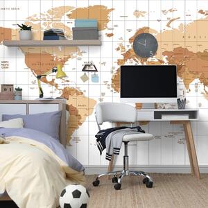 Samoprzylepna tapeta beżowa mapa świata na jasnym tle