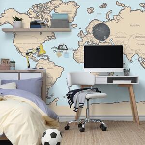 Samoprzylepna tapeta mapa świata z beżową obwódką