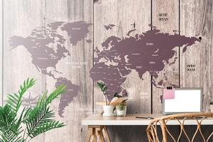 Samoprzylepna tapeta brązowo-fioletowa mapa na drewnianym tle