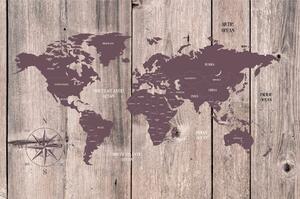Tapeta brązowo-fioletowa mapa na drewnianym tle
