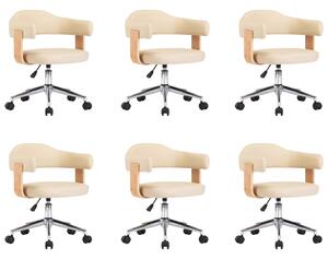 Obrotowe krzesła stołowe, 6 szt., kremowe, sztuczna skóra