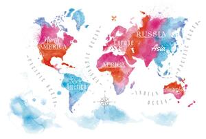 Samoprzylepna tapeta mapa świata w akwareli