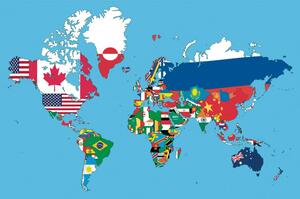 Tapeta mapa świata z flagami