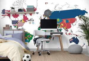 Samoprzylepna tapeta mapa świata z flagami z białym tłem
