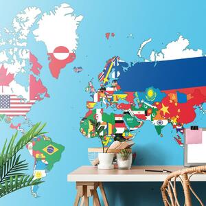 Samoprzylepna tapeta mapa świata z flagami