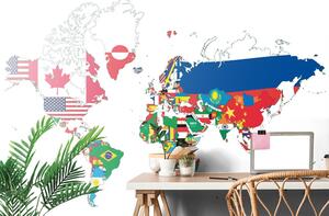 Tapeta mapa świata z flagami z białym tłem