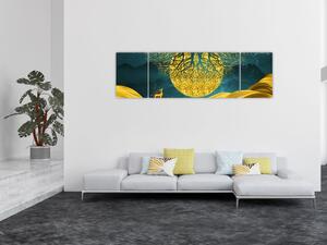 Obraz - Abstrakcja, złoty krajobraz (170x50 cm)