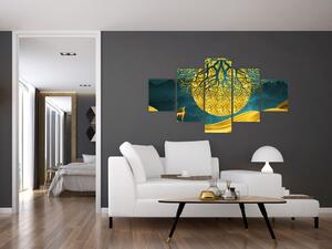 Obraz - Abstrakcja, złoty krajobraz (125x70 cm)
