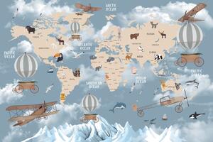 Tapeta piękna dziecięca mapa ze zwierzętami