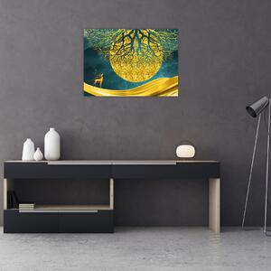 Obraz - Abstrakcja, złoty krajobraz (70x50 cm)