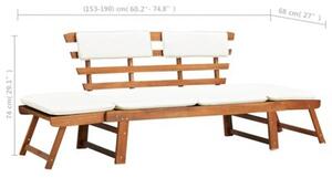 Ławka ogrodowa z poduszkami, 2w1, 190 cm, lite drewno akacjowe