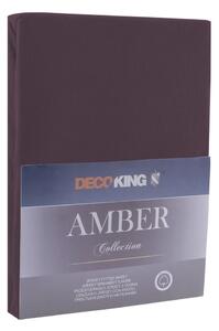 Brązowe dżersejowe prześcieradło elastyczne DecoKing Amber Collection, 160/180x200 cm