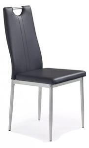 Krzesło K202 - czarne, skórzane, na metlowych nogach, chromowane
