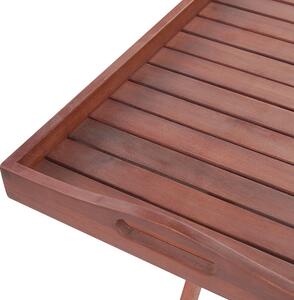 Zestaw mebli balkonowych ciemne drewno akacjowe stół 2 krzesła poduszki niebieskimi Toscana Beliani