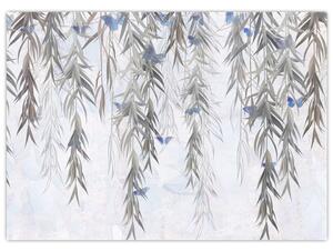 Obraz - Gałązki wierzby z motylami (70x50 cm)