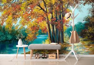 Tapeta malowane drzewa w kolorach jesieni
