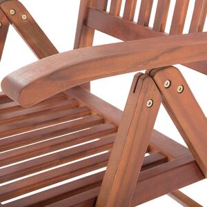 Krzesło ogrodowe ciemne drewno akacjowe z poduszką jasnoczerwoną Toscana Beliani
