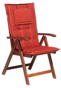 Krzesło ogrodowe ciemne drewno akacjowe z poduszką czerwoną Toscana Beliani