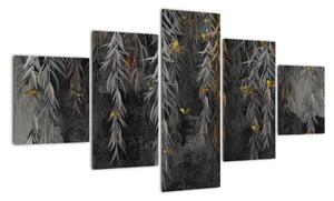 Obraz - Gałązki wierzby na czarnym tle (125x70 cm)