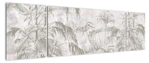 Obraz - Tropikalne rośliny na ścianie w kolorze szarym (170x50 cm)