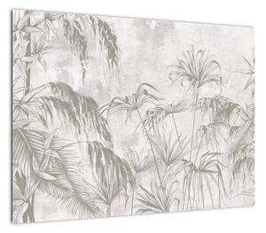 Obraz - Tropikalne rośliny na ścianie w kolorze szarym (70x50 cm)