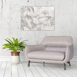 Obraz - Tropikalne rośliny na ścianie w kolorze szarym (70x50 cm)