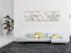 Obraz - Tropikalne rośliny na ścianie w kolorze szarym (170x50 cm)