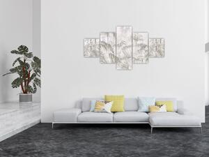 Obraz - Tropikalne rośliny na ścianie w kolorze szarym (125x70 cm)