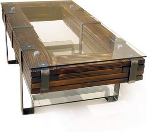 CHYRKA® Stolik kawowy LL stół do salonu LEMBERG Loft Vintage Bar Industrial Design Ręcznie robione drewno szkło metal