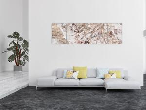 Obraz - Kwiatowy fresk na ceglanej ścianie (170x50 cm)