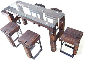 CHYRKA® Stół do jadalni stół do salonu DROHOBYCZ stołek loft vintage bar industrial design handmade drewno szkło metal