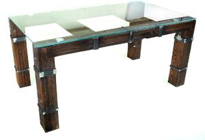 CHYRKA® Stół do jadalni LD stół do salonu DROHOBYCZ Loft Vintage Bar Industrial Design Ręcznie robione drewno metal szkło