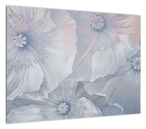 Obraz - Niebieskie kwiaty na ścianie (70x50 cm)
