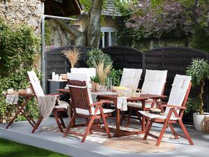 Zestaw 6 krzeseł ogrodowych drewno akacjowe z poduszkami białymi Toscana Beliani