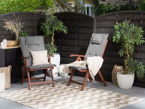 Zestaw 2 krzeseł ogrodowych drewno akacjowe z poduszkami szarymi Toscana Beliani