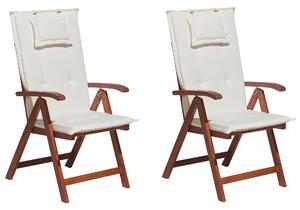 Zestaw 2 krzeseł ogrodowych drewno akacjowe z poduszkami białymi Toscana Beliani