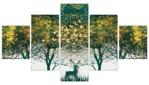 Obraz - Jelenie w zielonym lesie (125x70 cm)