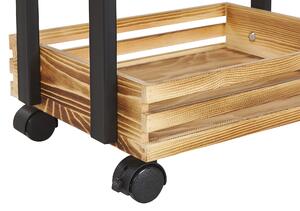 Wózek kuchenny industrialny jasne drewno z czarnym obrotowe kółka 3 półki Letino Beliani
