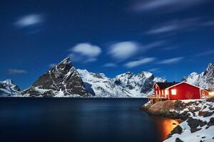 Fototapeta nocny krajobraz w Norwegii