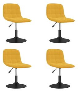 Obrotowe krzesła stołowe, 4 szt., musztardowe, obite aksamitem