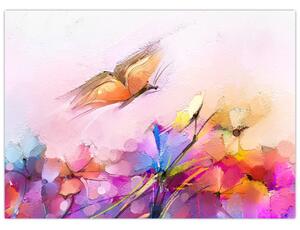 Obraz - Motyl nad kwiatem, abstrakcja (70x50 cm)