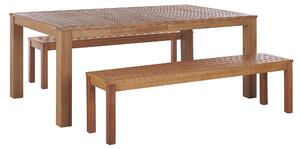 Rustykalny zestaw mebli ogrodowych stół 2 ławki lite drewno eukaliptus Monsano Beliani