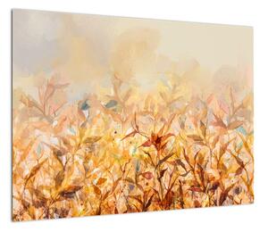 Obraz - Liście w jesiennych kolorach, obraz olejny (70x50 cm)
