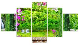 Obraz - Magiczny ogród z łabędziami (125x70 cm)