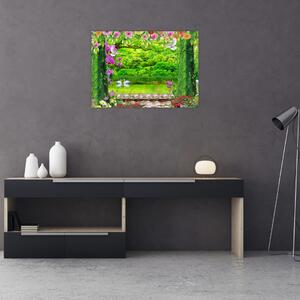 Obraz - Magiczny ogród z łabędziami (70x50 cm)