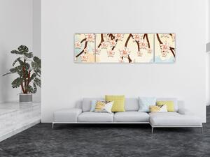 Obraz - Kwiaty na gałęziach, kolorowe (170x50 cm)