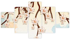 Obraz - Kwiaty na gałęziach, kolorowe (125x70 cm)