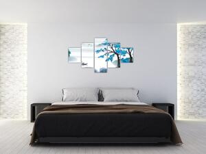 Obraz - Malowane jezioro z łódką (125x70 cm)