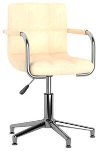Obrotowe krzesło stołowe, kremowe, obite aksamitem